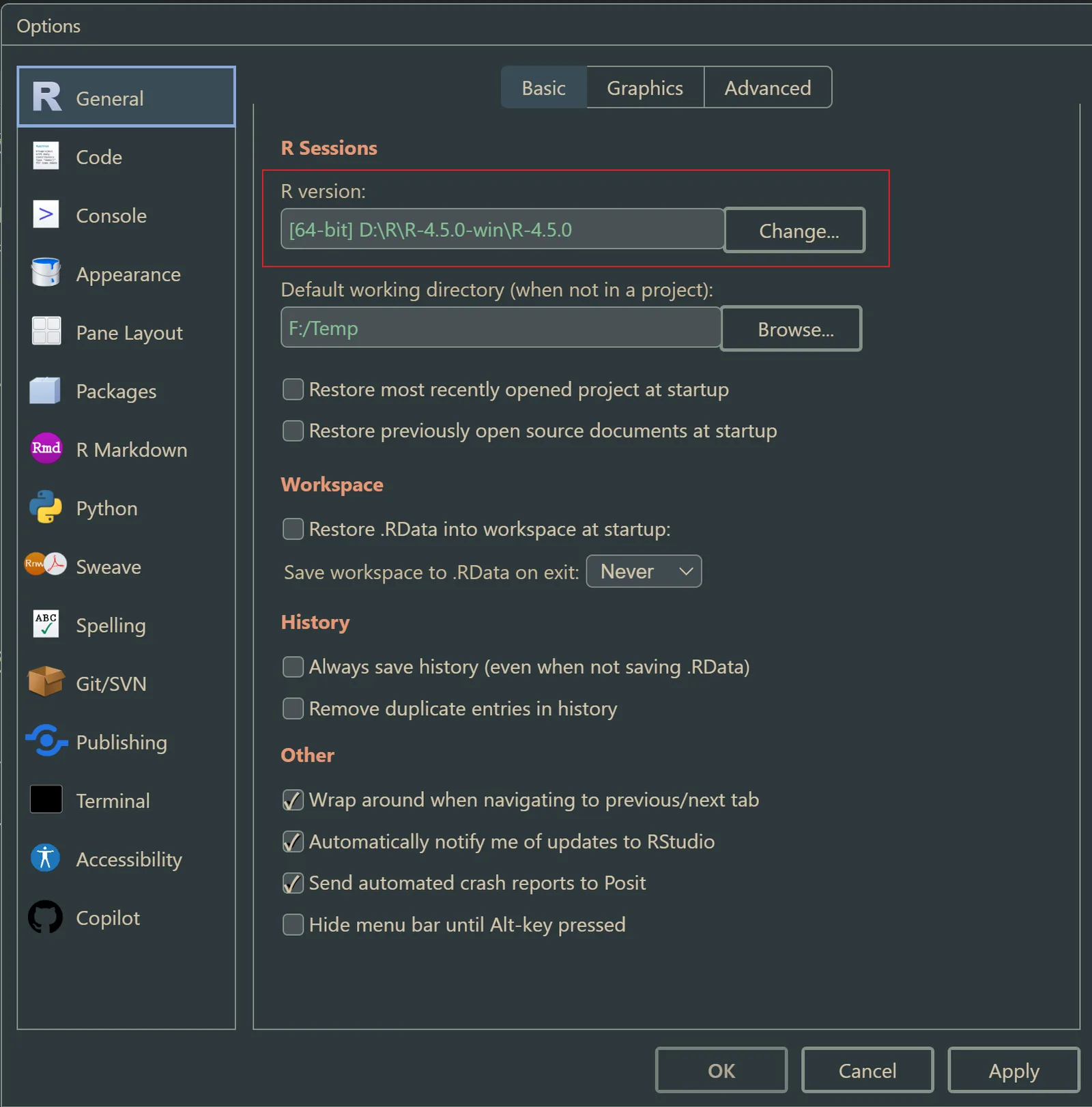 RStudio 中的 R version 设置